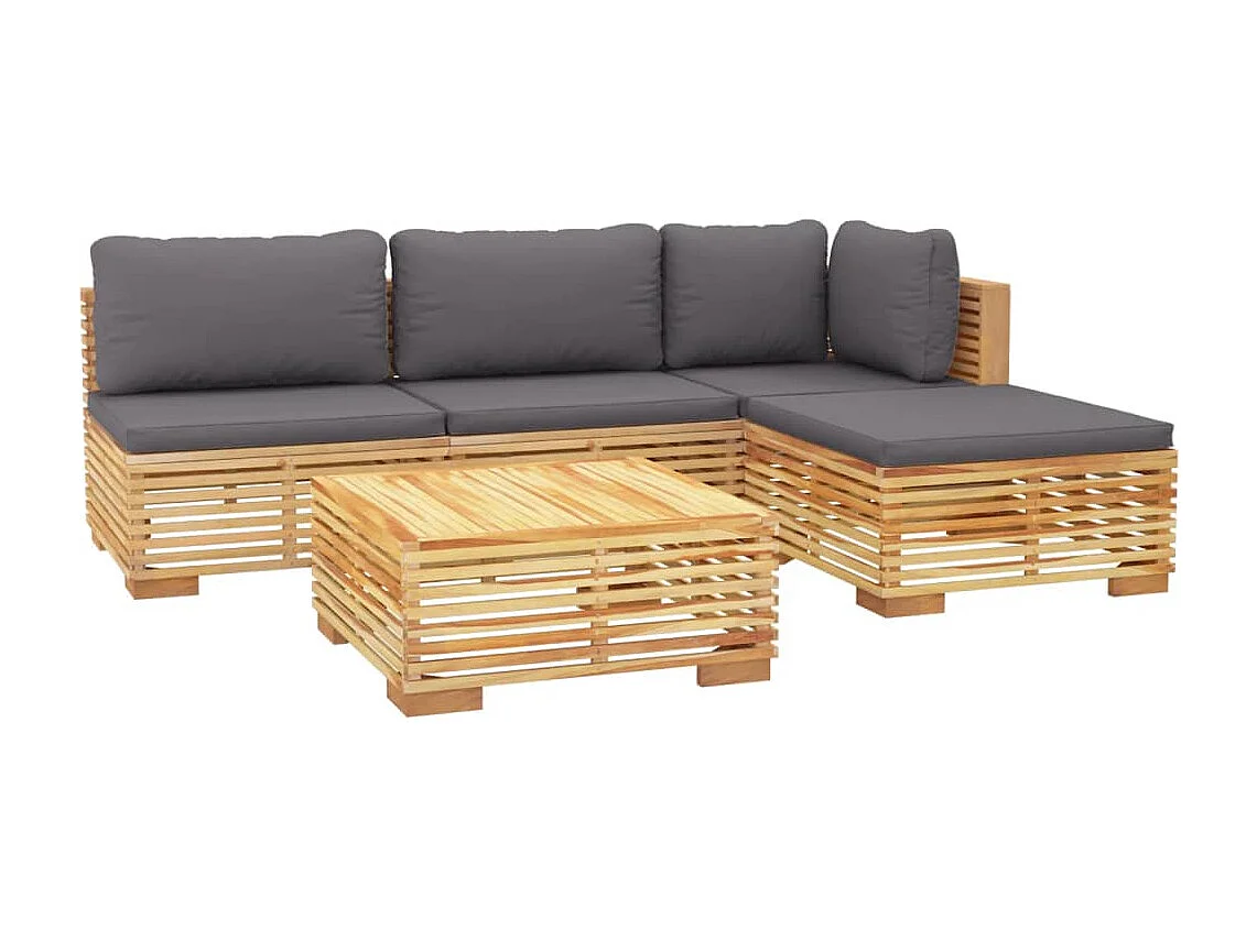 5 peças conjunto lounge jardim c/ almofadões madeira teca maciça