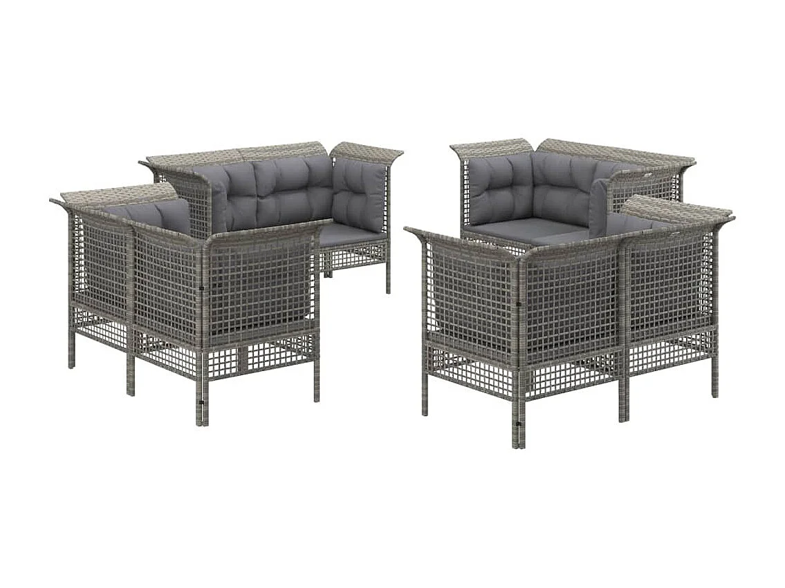 Salon de jardin 8 pièces avec coussins Gris Résine tressée
