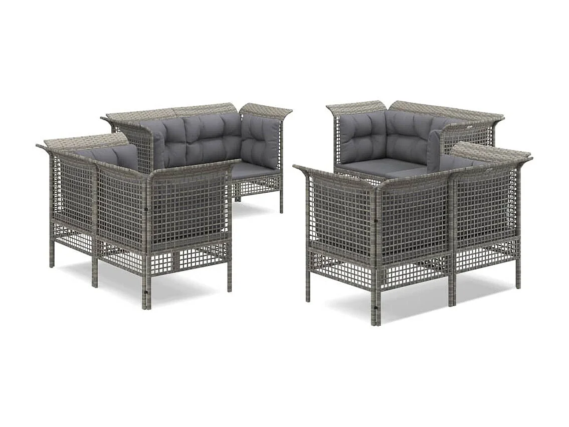 Salon de jardin 8 pièces avec coussins Gris Résine tressée