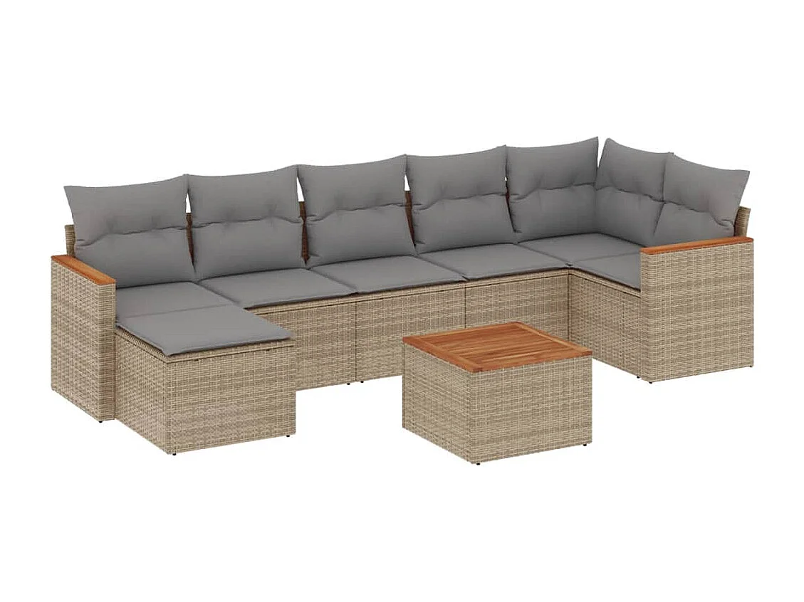 Salon de jardin avec coussins 8 pièces beige résine tressée
