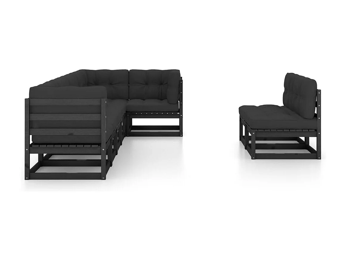 8 peças conjunto longue de jardim c/ almofadões pinho maciço