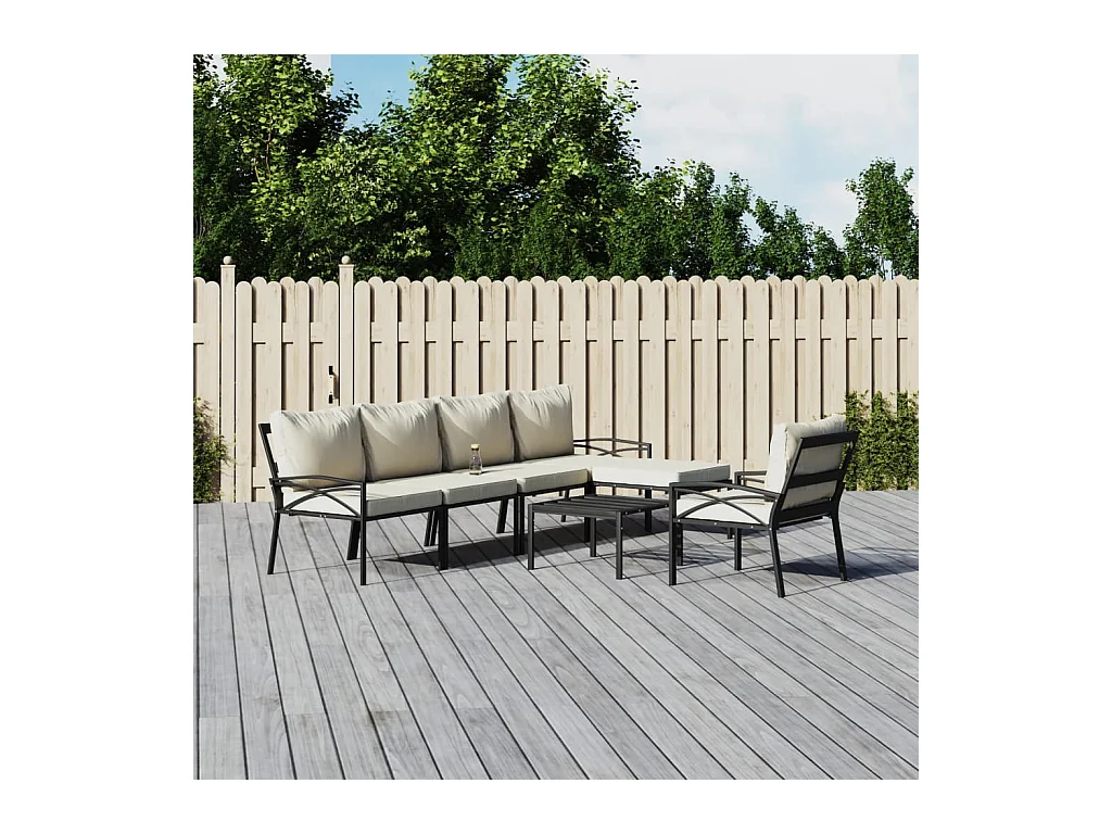 Salon de jardin 7 pièces avec coussins sable acier