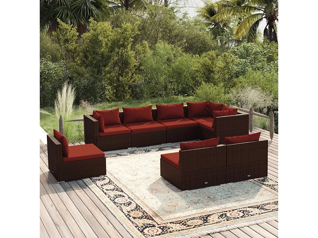 Set sofás de jardín 8 piezas y cojines ratán sintético marrón