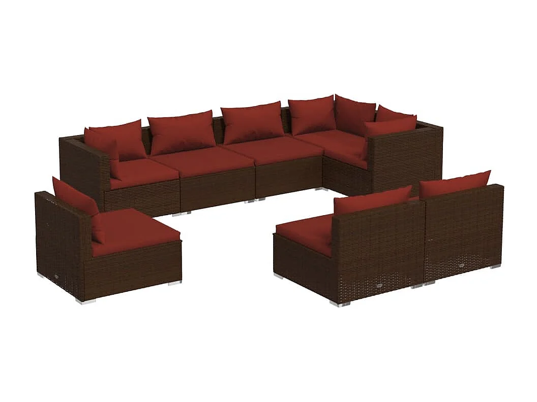 Set sofás de jardín 8 piezas y cojines ratán sintético marrón