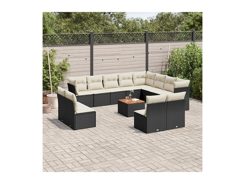Salon de jardin avec coussins 13 pièces noir résine tressée