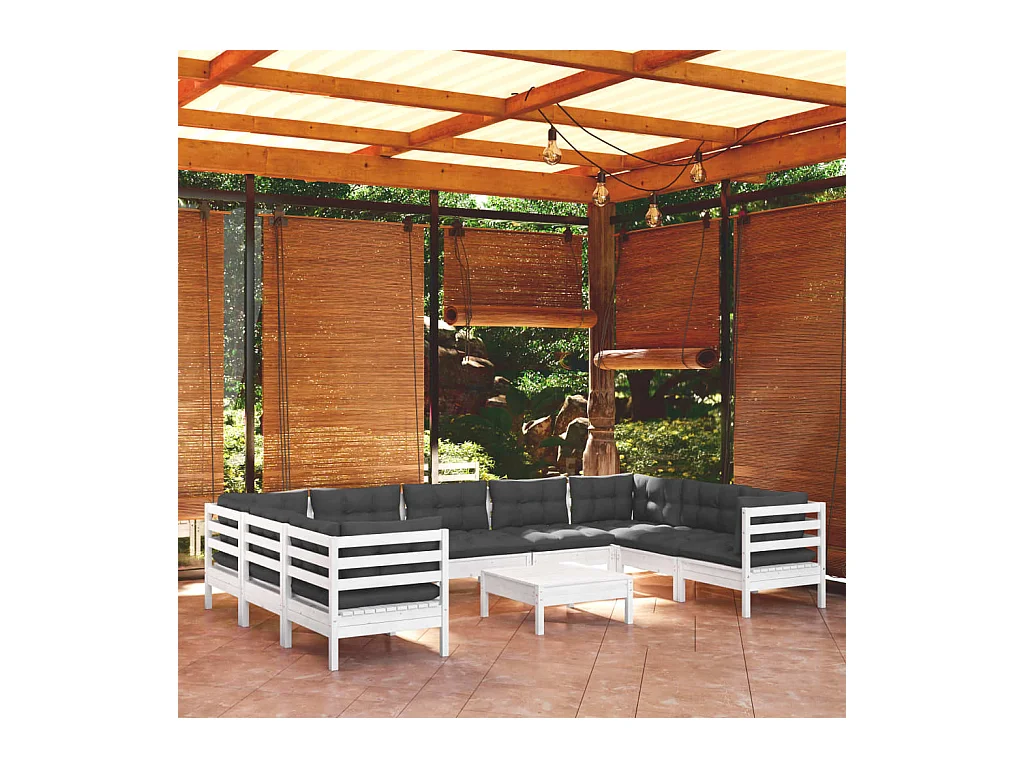 Salon de jardin 10 pièces avec coussins blanc bois de pin