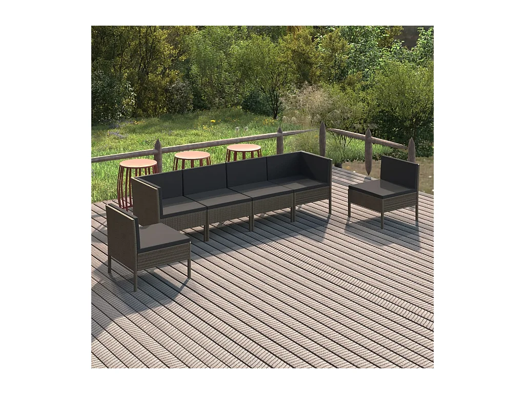 Salon de jardin 6 pièces avec coussins Résine tressée Gris
