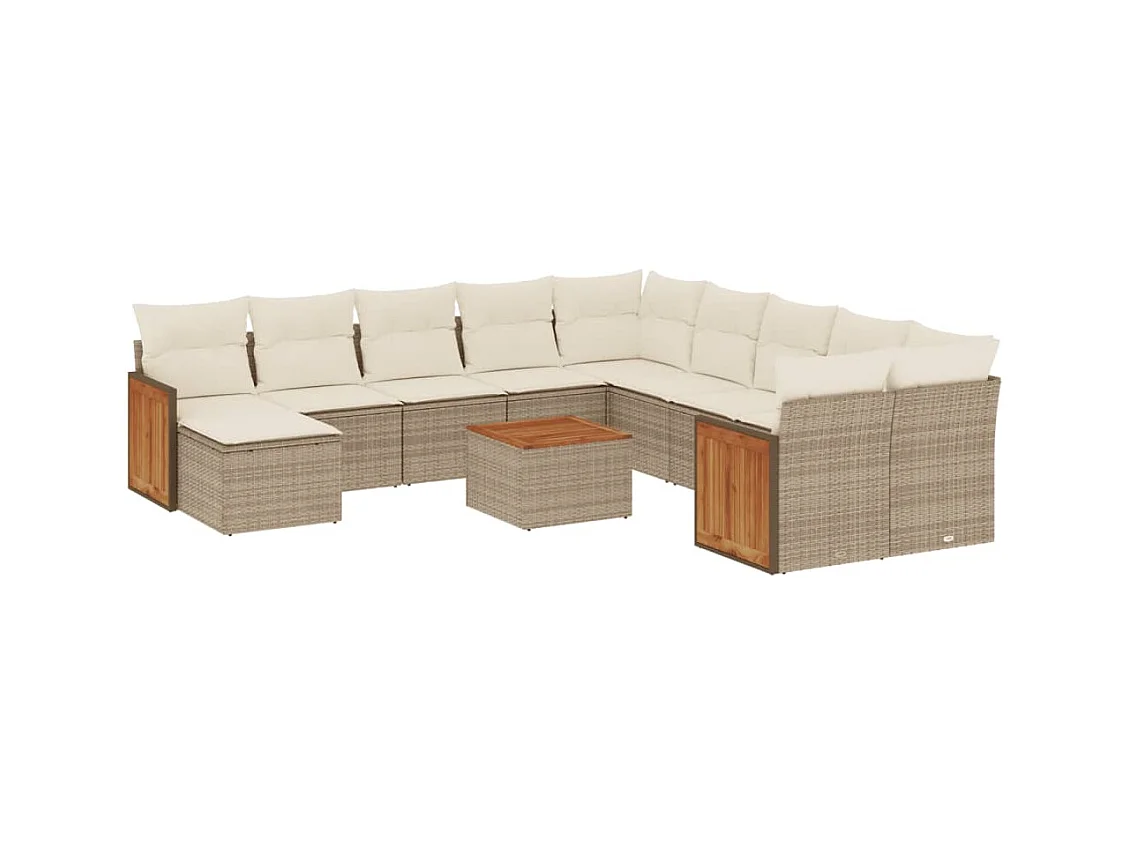 Salon de jardin avec coussins 12 pièces beige résine tressée