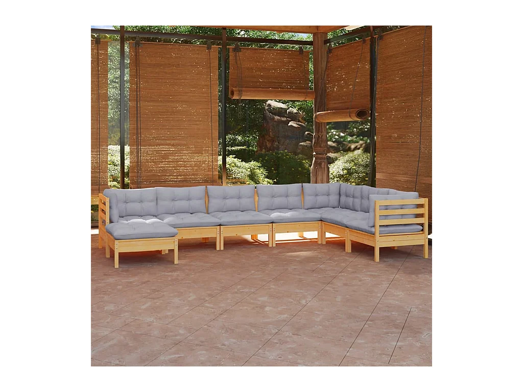Salon de jardin 8 pièces avec coussins gris bois de pin solide