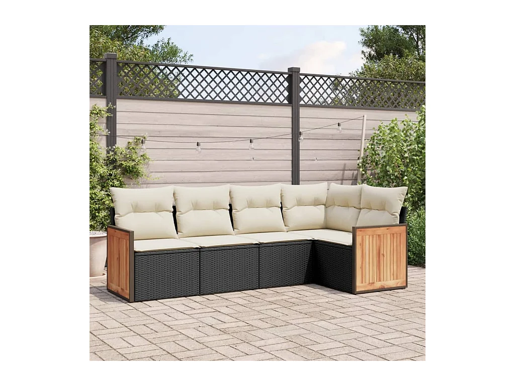 Salon de jardin 5 pièces avec coussins noir résine tressée
