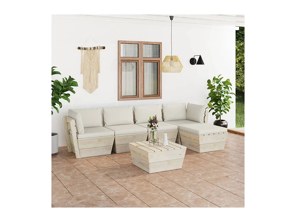 6 peças conjunto lounge de paletes + almofadões madeira de abeto