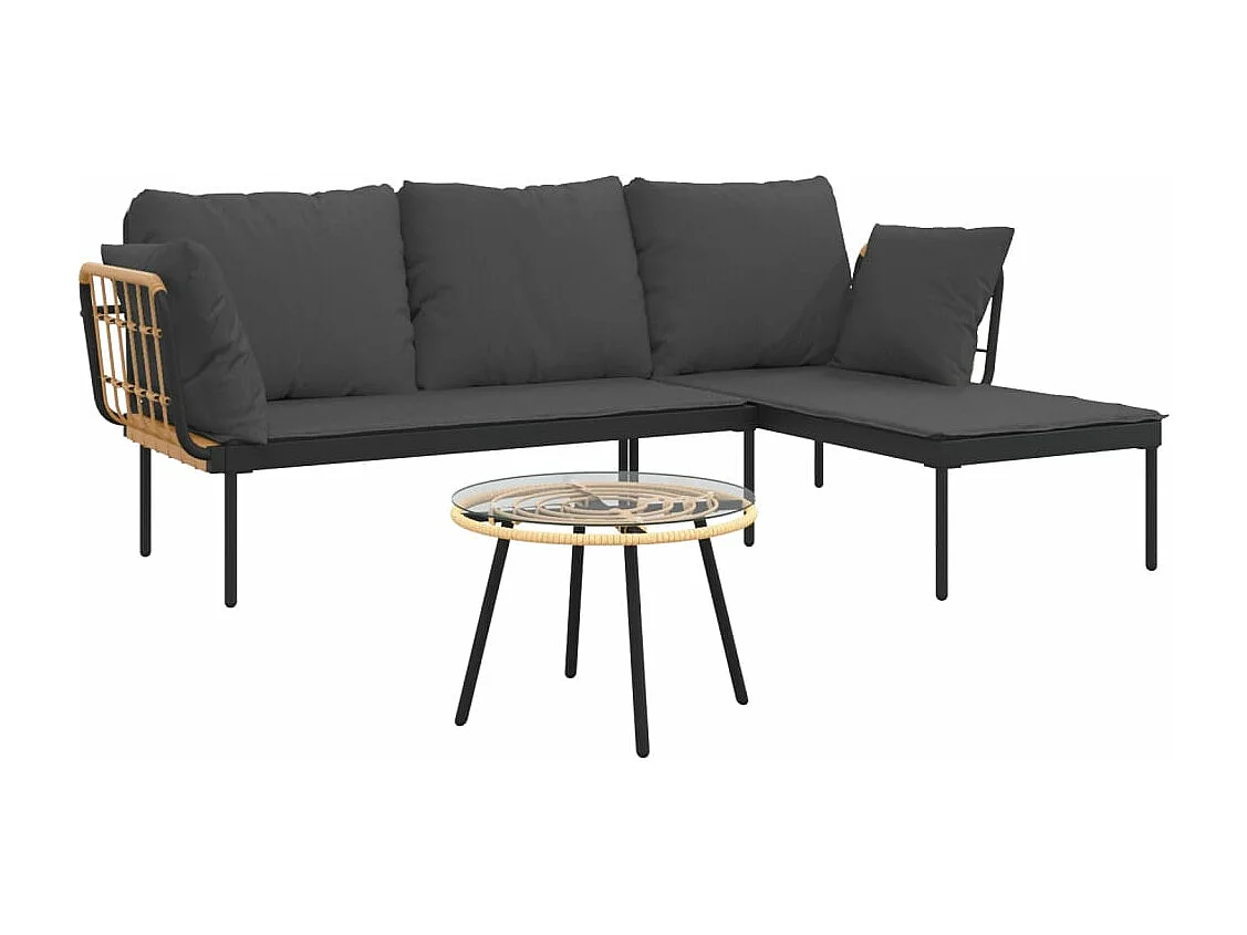 Set muebles jardín 3 piezas y cojines gris oscuro ratán sintético