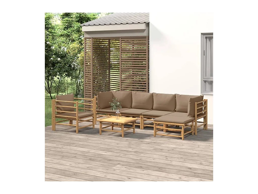 7-delige Loungeset met kussens bamboe taupe