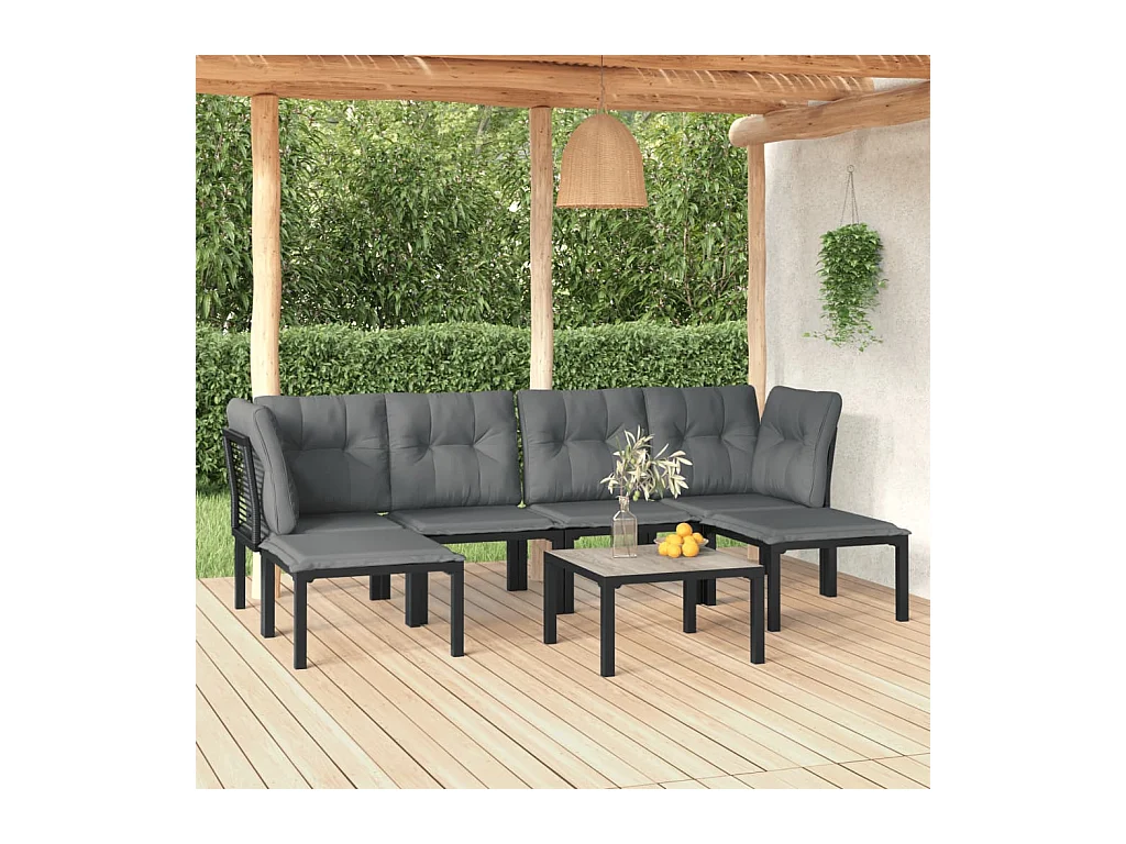7-delige Loungeset poly rattan zwart en grijs