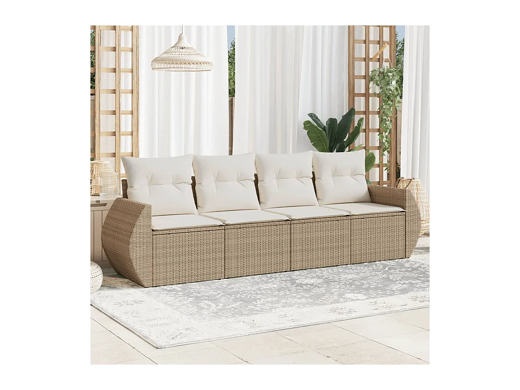 4-delige Loungeset met kussens poly rattan beige