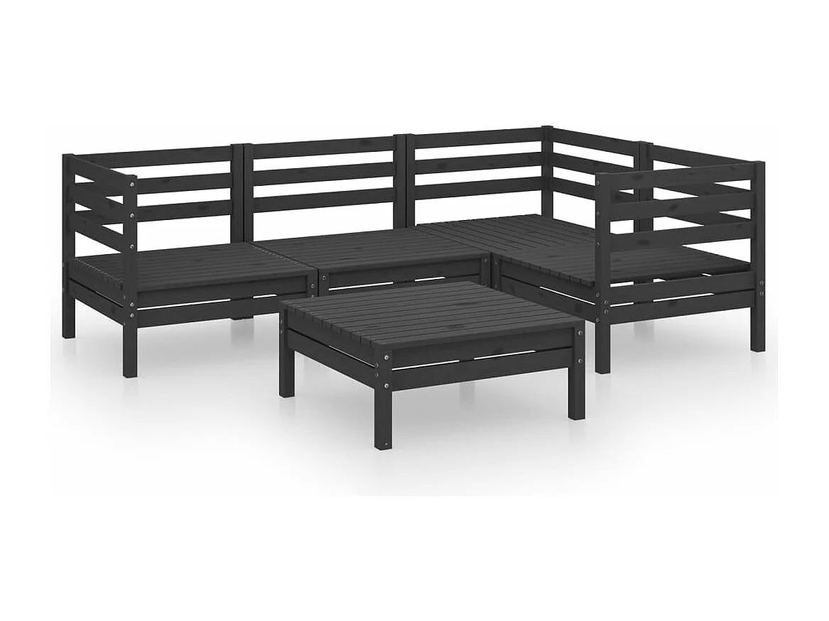 5 peças conjunto lounge de jardim pinho maciço preto