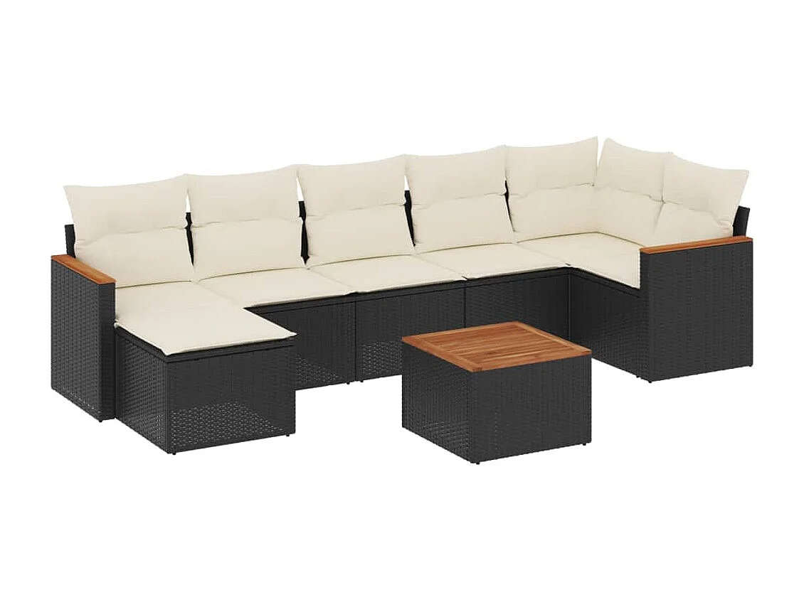 Salon de jardin 8 pièces avec coussins noir résine tressée