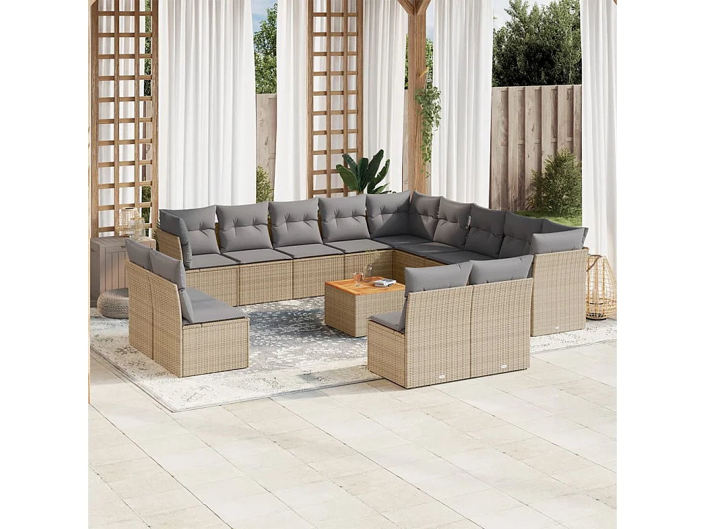 14-delige Loungeset met kussens poly rattan gemengd beige