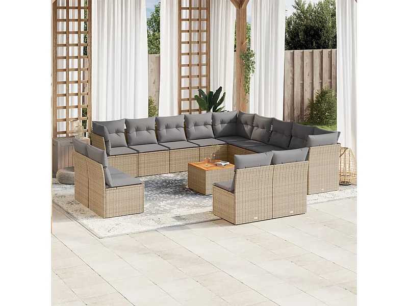14-delige Loungeset met kussens poly rattan gemengd beige