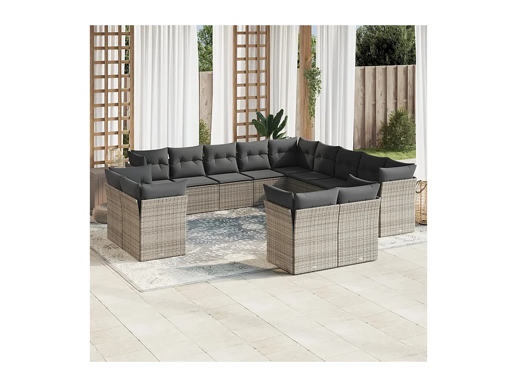 Salon de jardin avec coussins 13 pièces gris résine tressée