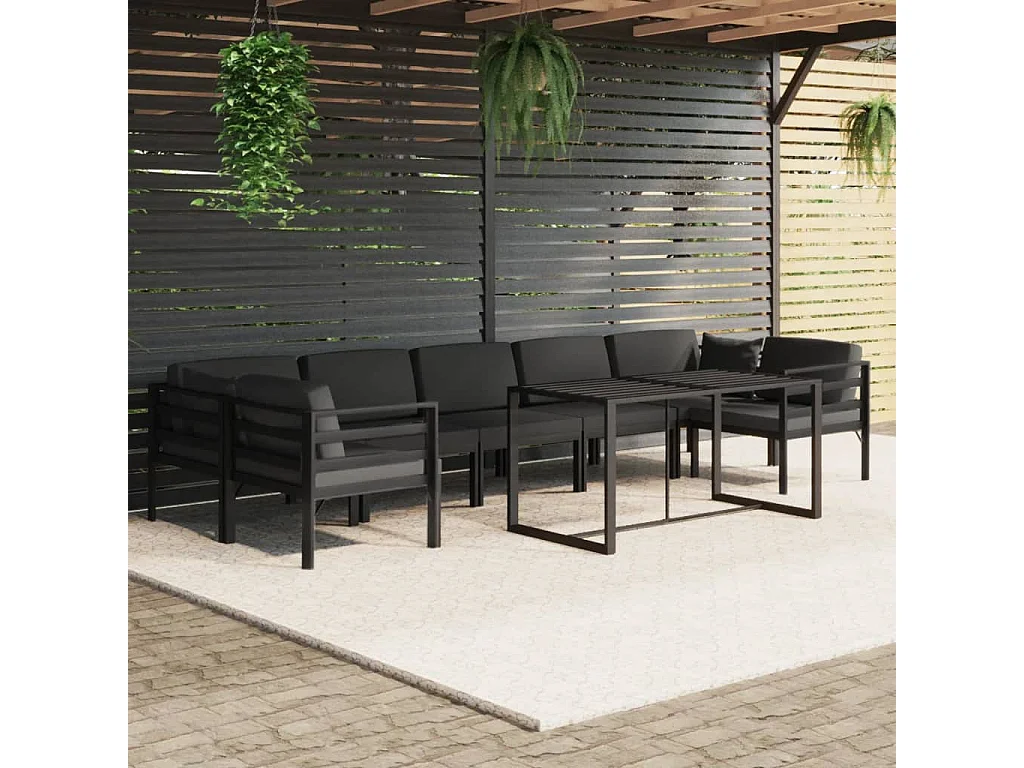 Salon de jardin 8 pièces avec coussins Aluminium Anthracite