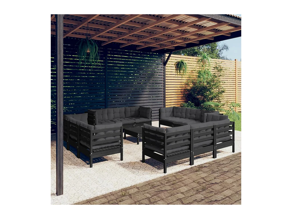 13-delige Loungeset met antracietkleurige kussens grenenhout