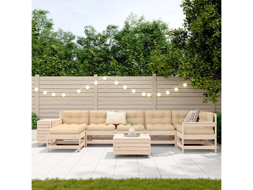 Salon de jardin 9 pièces bois de pin massif