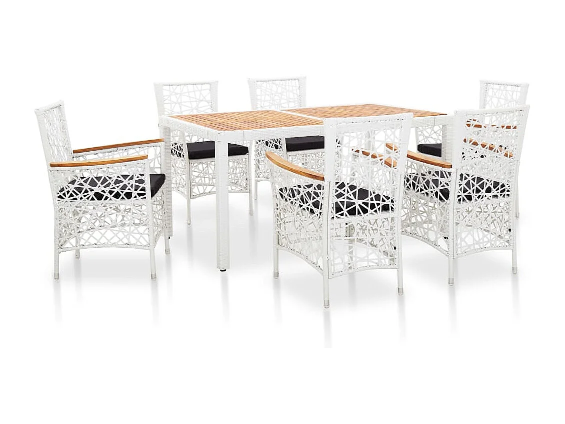 Salon de jardin 7 pièces Résine tressée Blanc