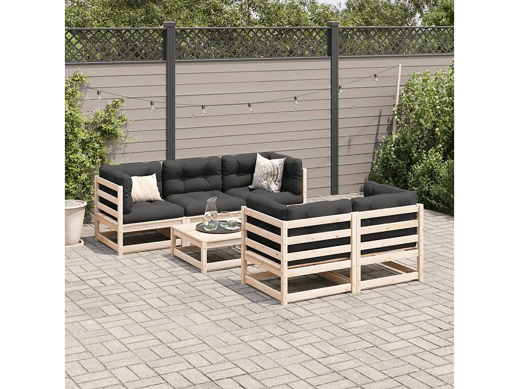 6 peças conjunto sofás de jardim madeira de pinho maciça