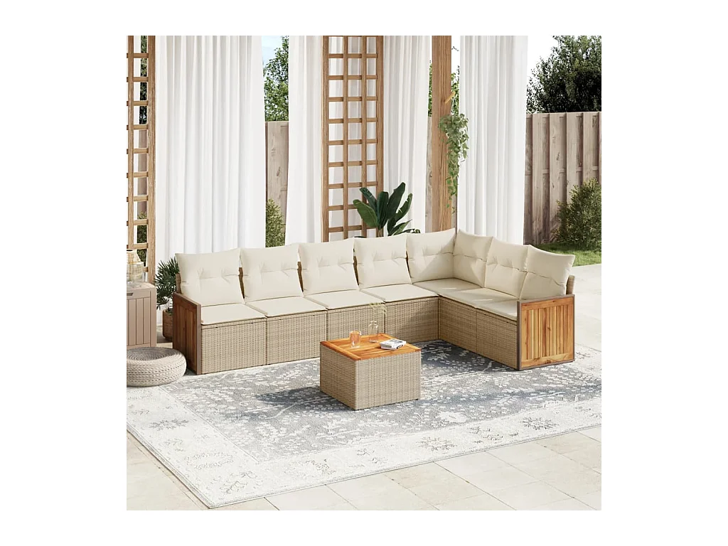 Salon de jardin avec coussins 8 pièces beige résine tressée