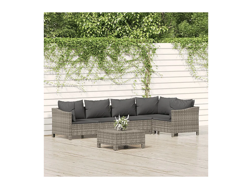 Salon de jardin 6 pièces avec coussins Gris Résine tressée