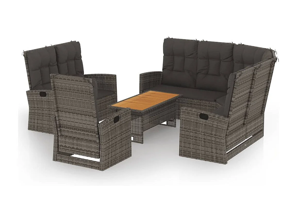 Salon de jardin 4 pièces avec coussins Gris Résine tressée