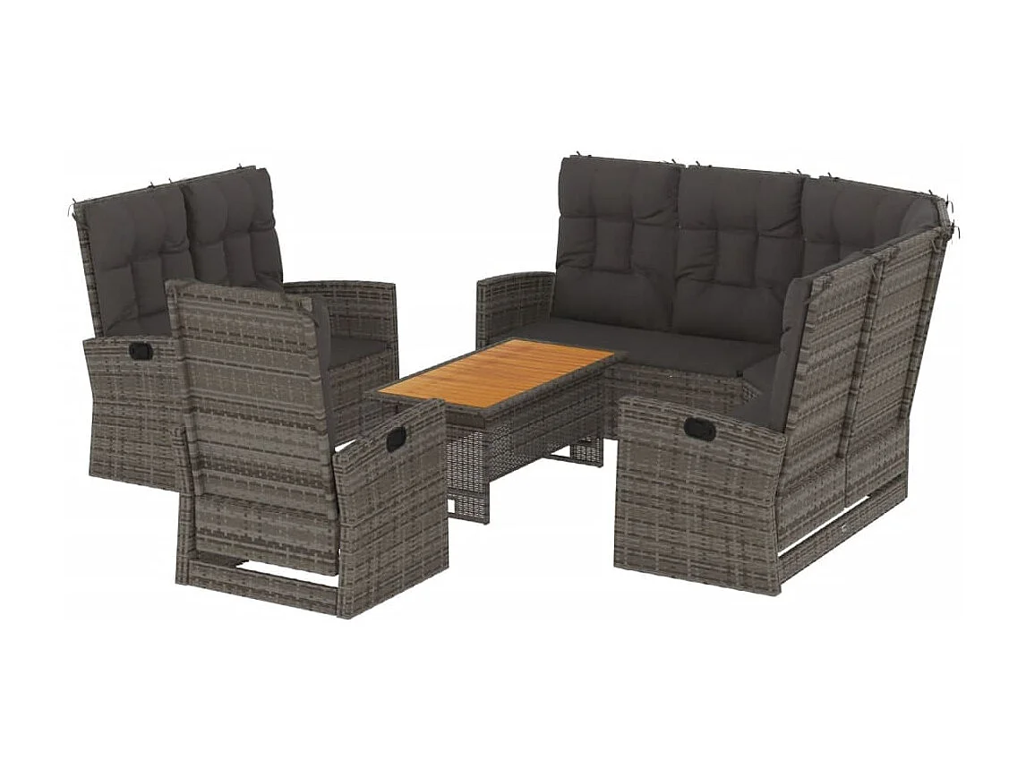 Salon de jardin 4 pièces avec coussins Gris Résine tressée