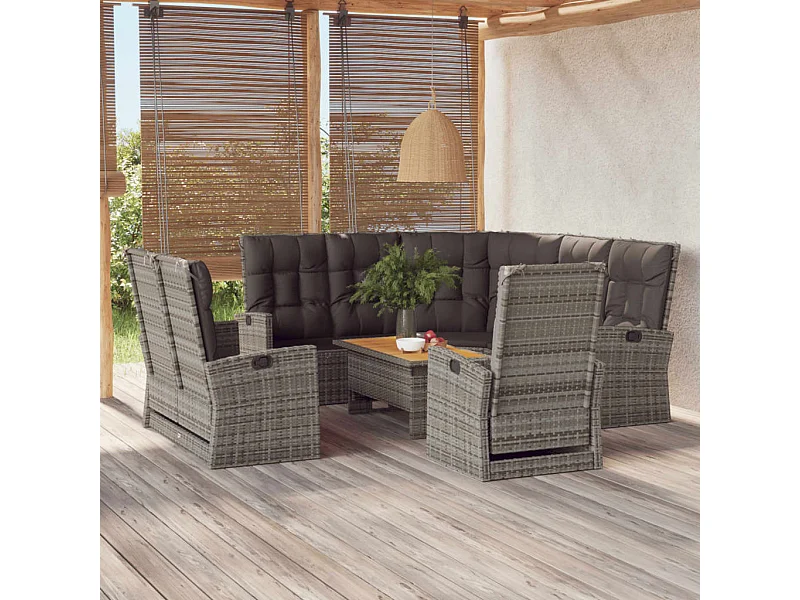 Salon de jardin 4 pièces avec coussins Gris Résine tressée