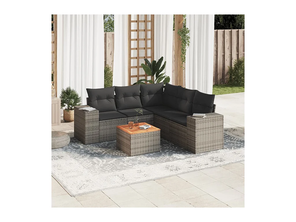 Salon de jardin 6 pièces avec coussins gris résine tressée