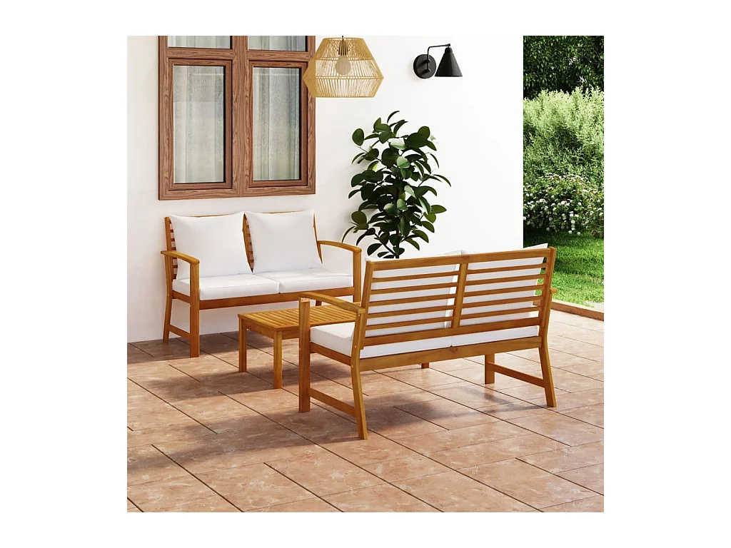 Salon de jardin 3 pièces avec coussin Bois d'acacia solide