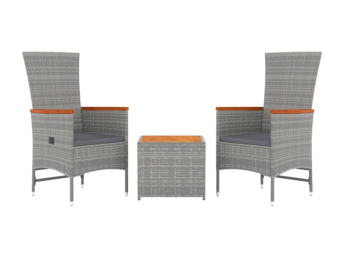 3 peças conjunto lounge de jardim vime PE/acácia maciça cinza