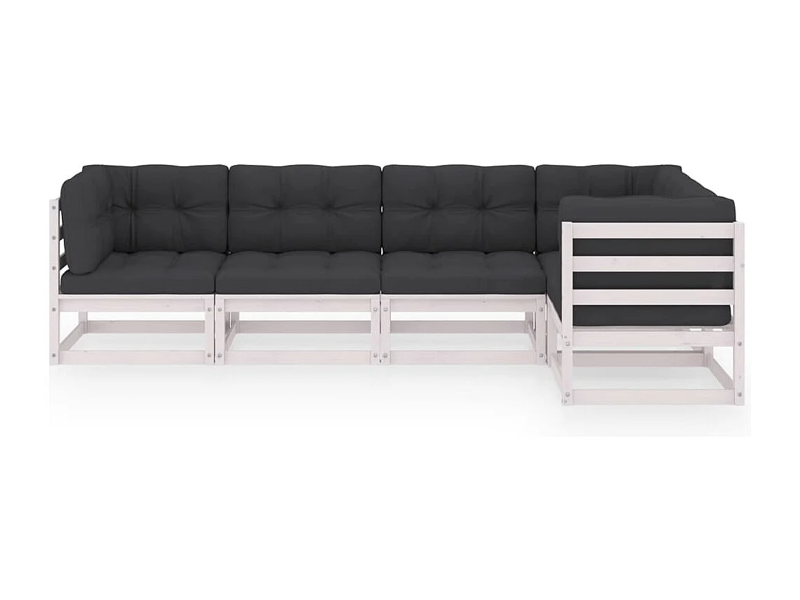 Juego de muebles de jardín 5 piezas y cojines madera pino maciza