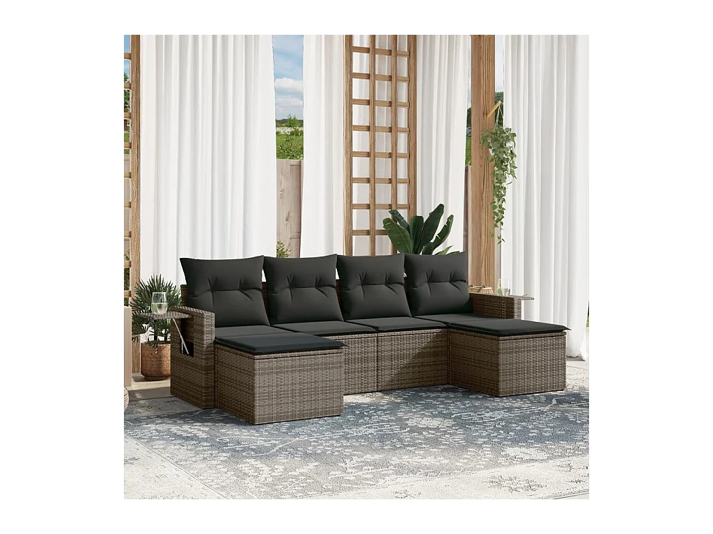 Salon de jardin 6 pièces avec coussins gris résine tressée
