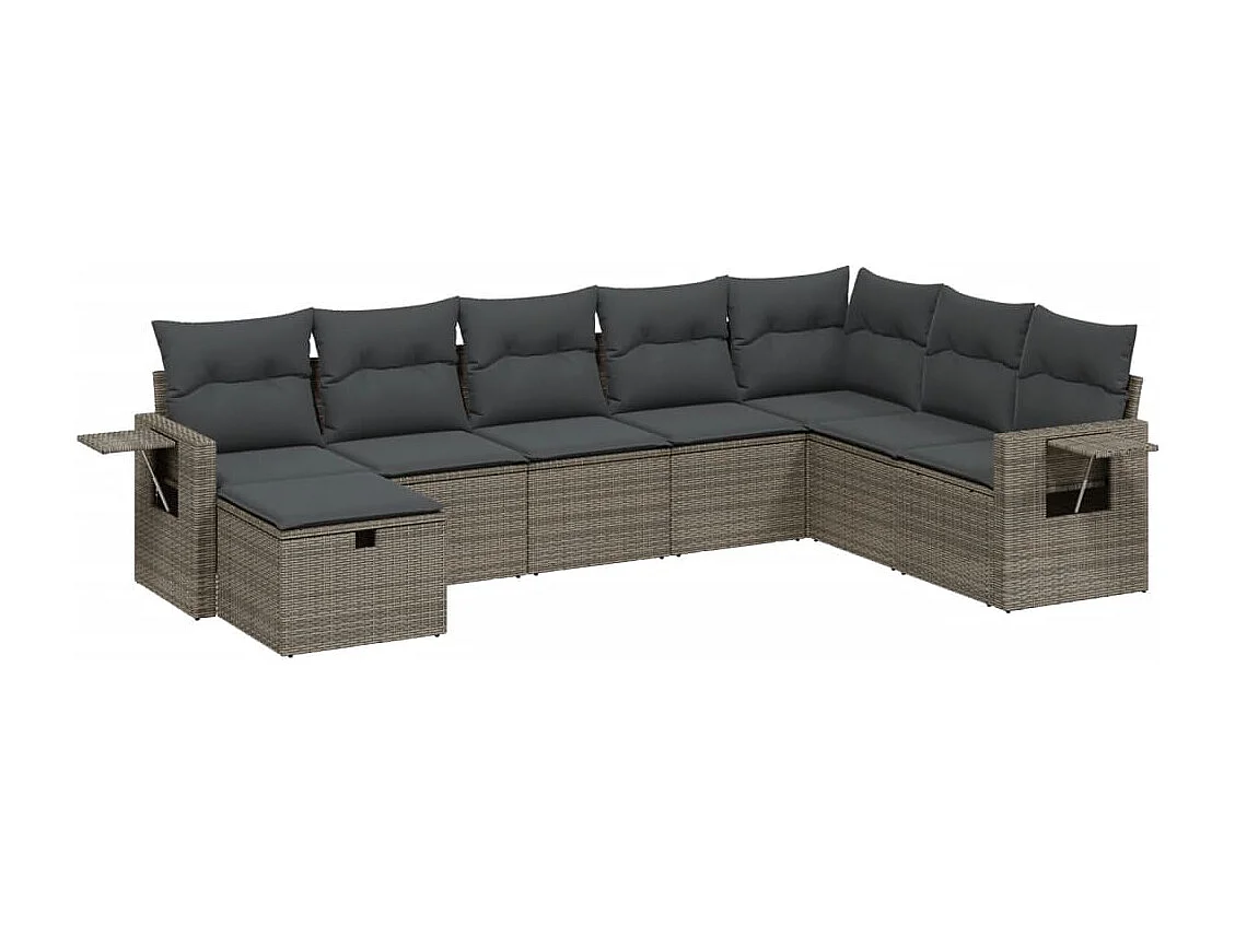 8-delige Loungeset met kussens poly rattan grijs