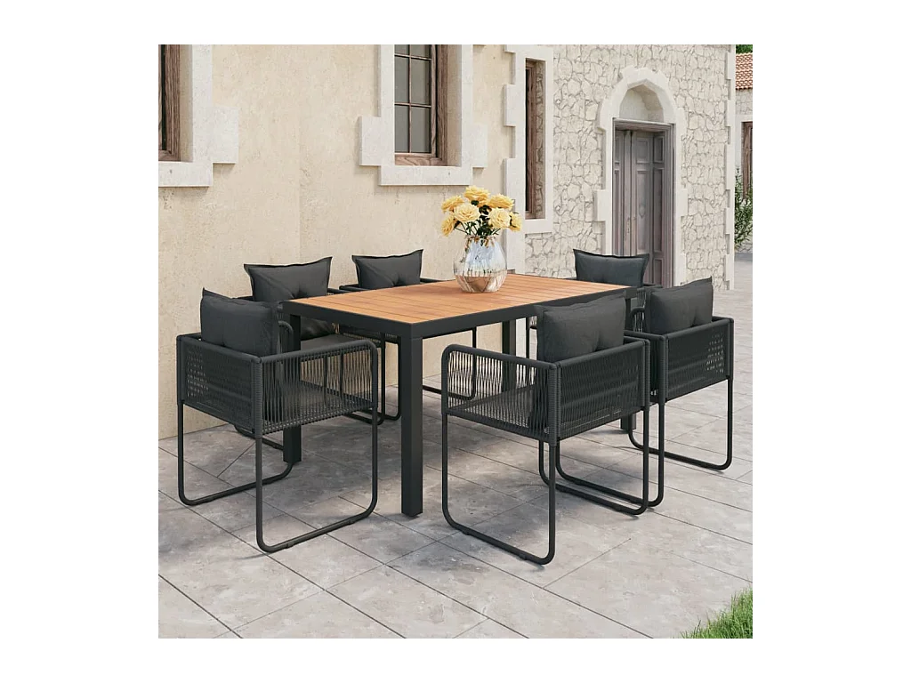 Salon de jardin 7 pièces PVC Résine tressée Noir et marron