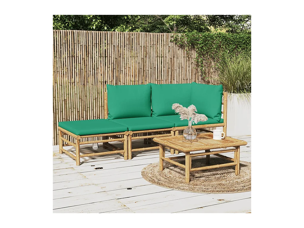 Salon de jardin 3 pièces avec coussins vert bambou