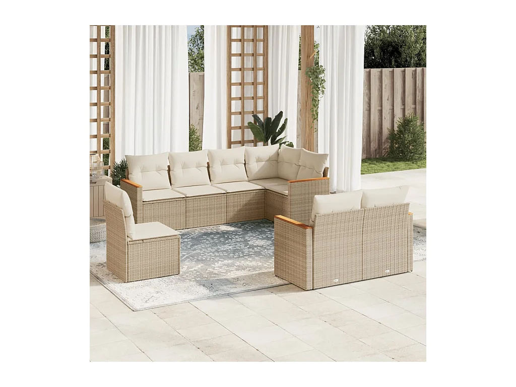 Salon de jardin avec coussins 8 pièces beige résine tressée