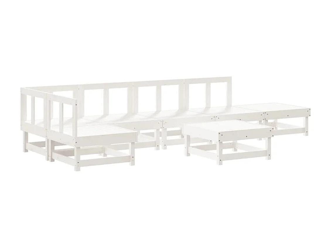 Salon de jardin 7 pièces Blanc Bois de pin massif