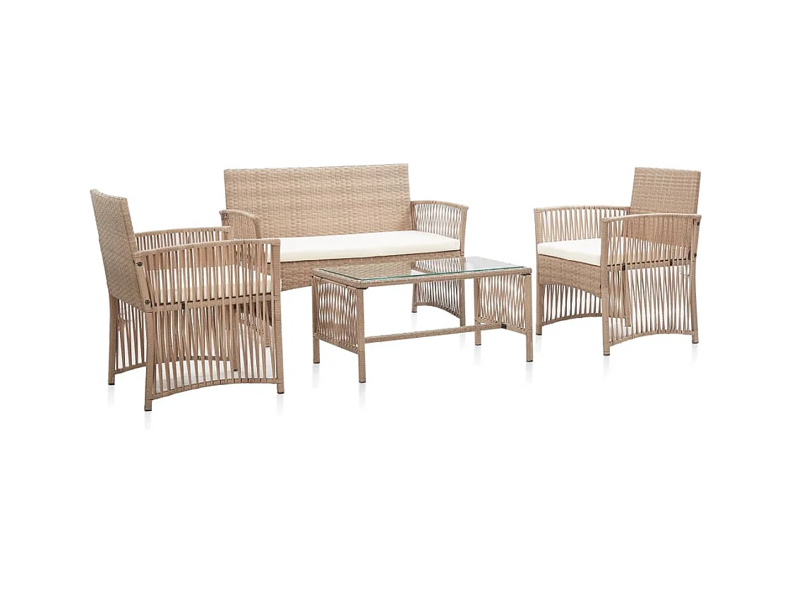 4-delige Loungeset met kussens poly rattan beige