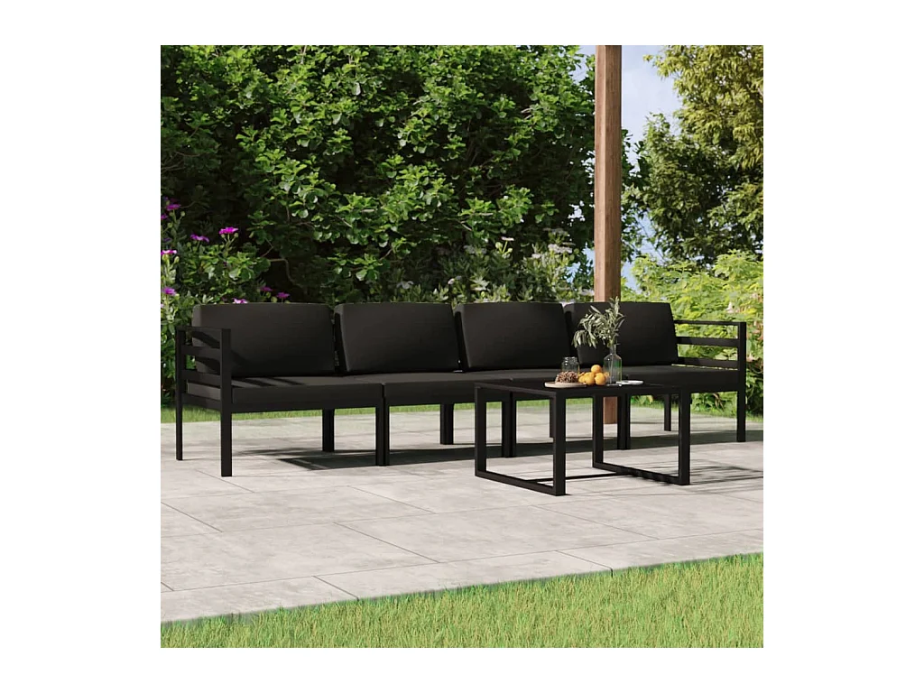 Salon de jardin 5 pièces avec coussins Aluminium Anthracite