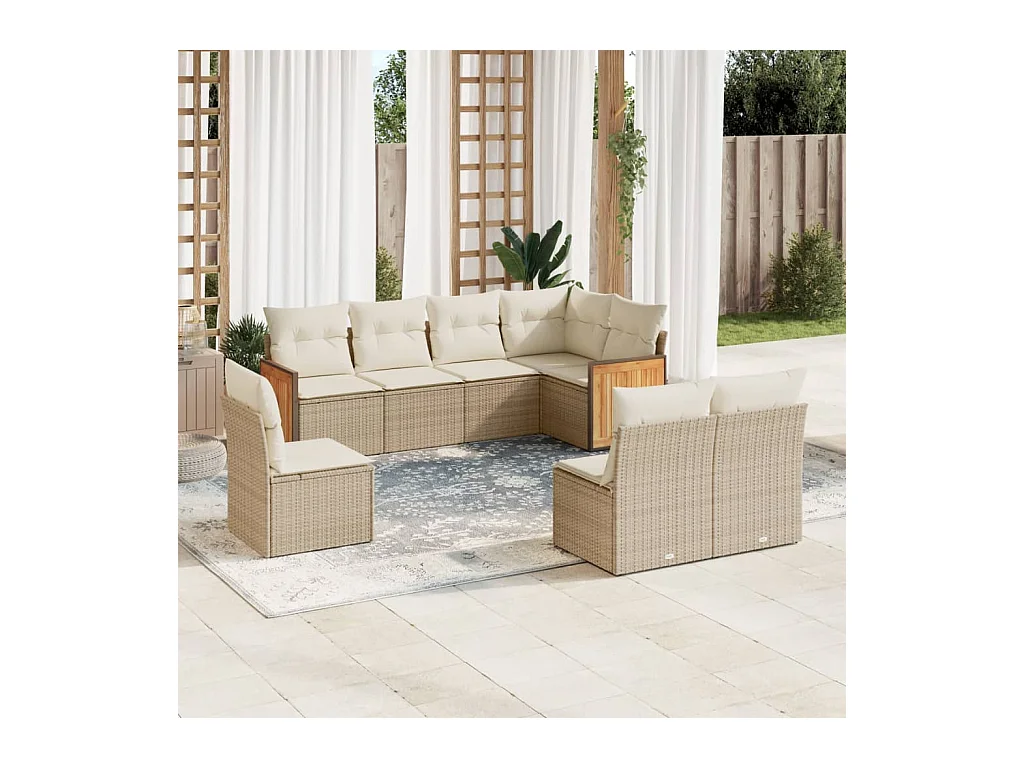 Salon de jardin avec coussins 8 pièces beige résine tressée