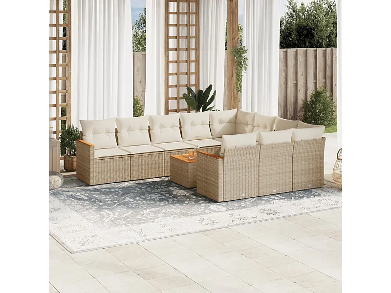 11-delige Tuinset met kussens poly rattan beige