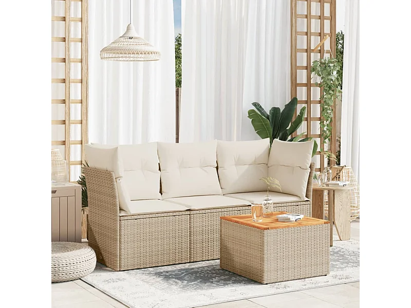 4 peças conjunto de sofás para jardim c/ almofadões vime PE bege
