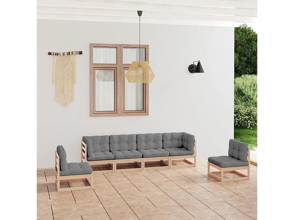 6 peças conjunto lounge de jardim com almofadões pinho maciço